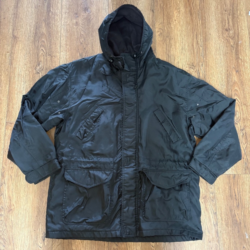 Vintage Eagles Ridge Outfitters Black Hooded Fleece Lined Jacket Mens Large 90s